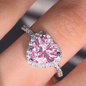 Valentine Sparkle Always & Forever Heart Halo Pink CZ Ring